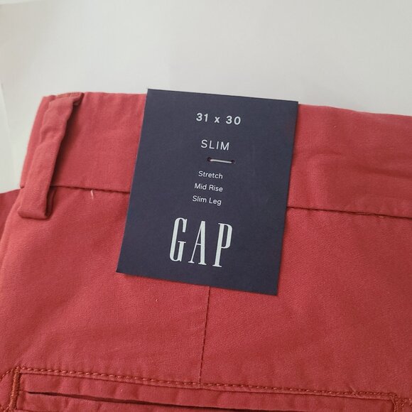 Gap Slim Fit Stretch Men's Red Pants Size 31 x 30 NWT - Picture 4 of 7
